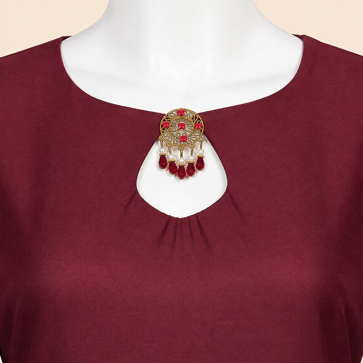 Burgundy Floral Lace Organza patch-Sleeve 2-Piece Suit – 0076M