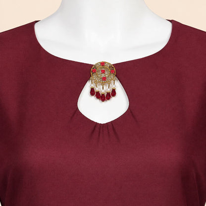 Burgundy Floral Lace Organza patch-Sleeve 2-Piece Suit – 0076M