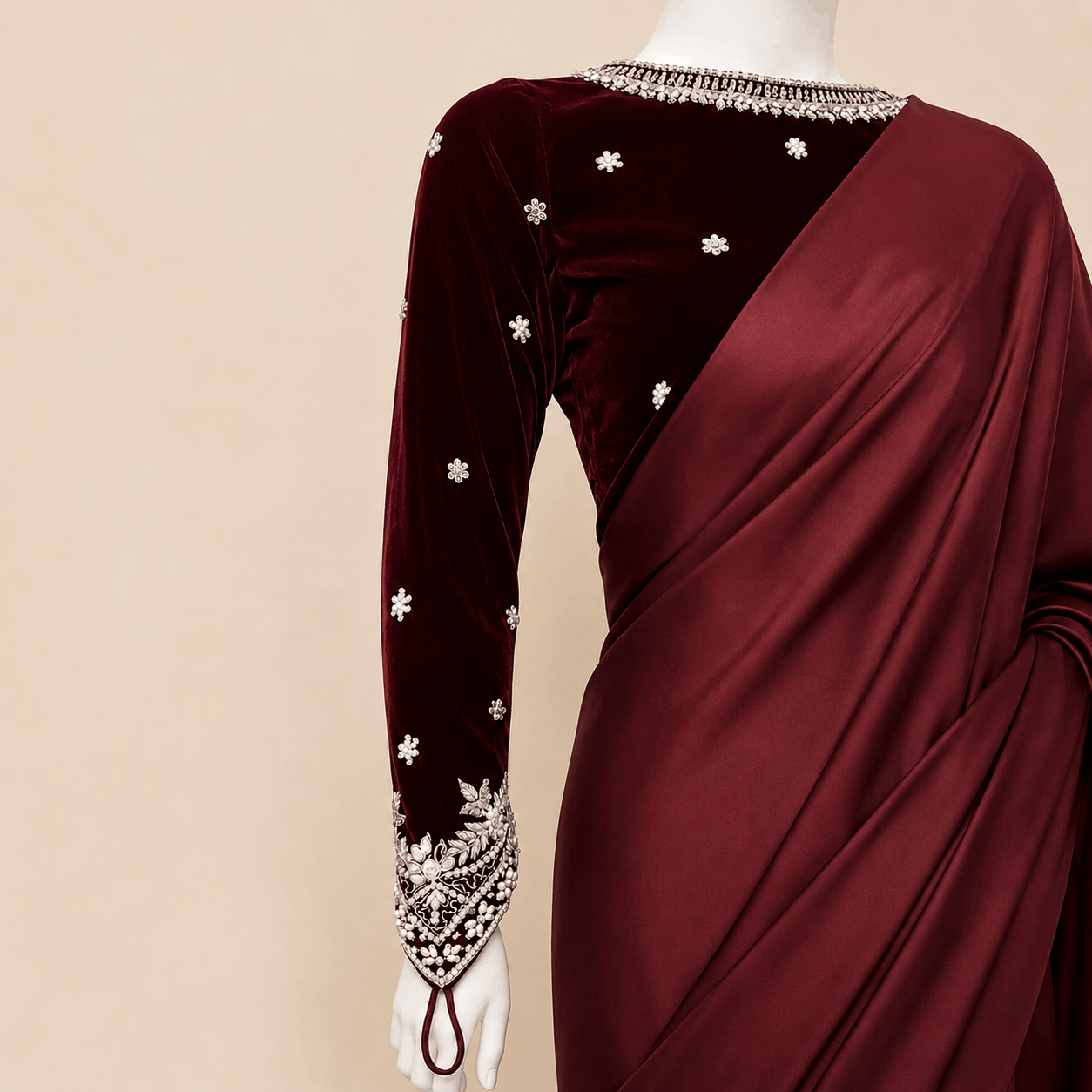 Luxury Velvet Draped Saree with Embellished Blouse – 0095M