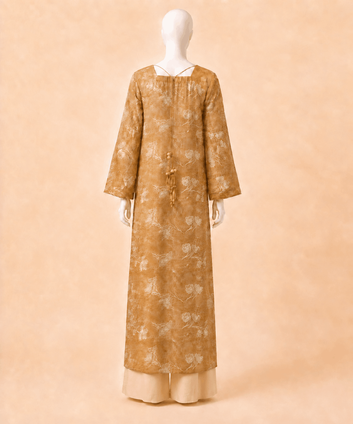 Golden Mocha Floral Embroidery Long Shirt Set – 0132M