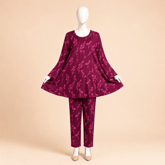 Magenta Floral Panelled kaliyon Short Frock Lawn – 0085M
