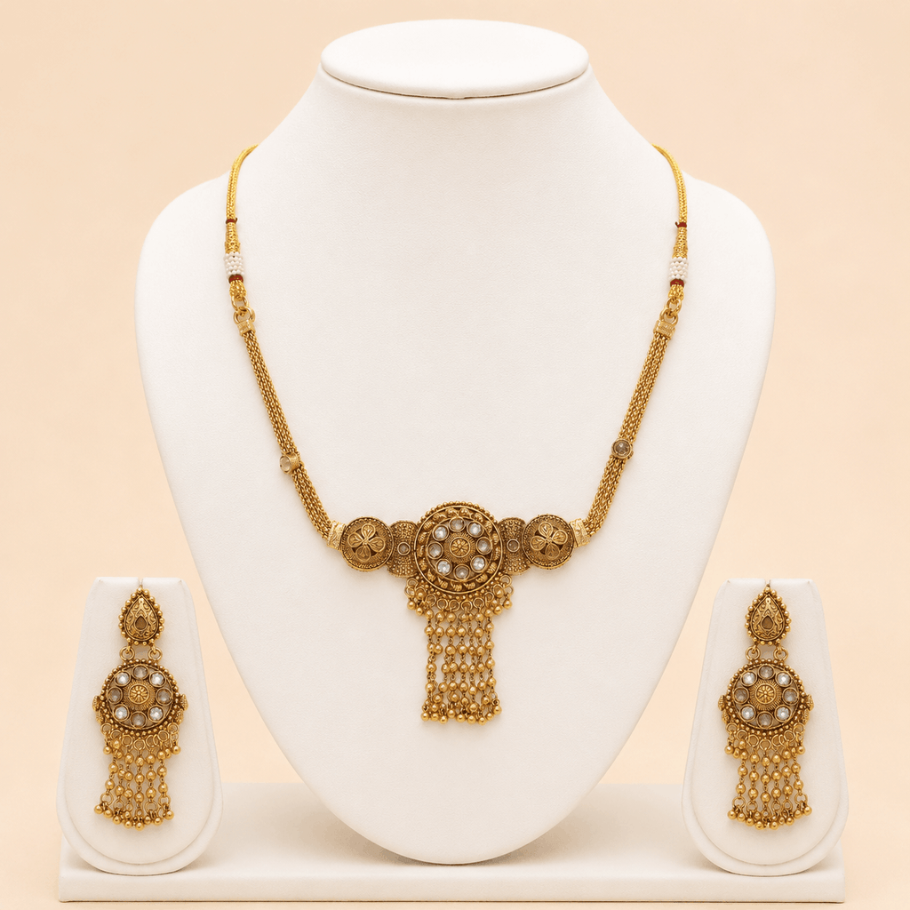 Antique Gold Circular Tassel Necklace Set – 0154M