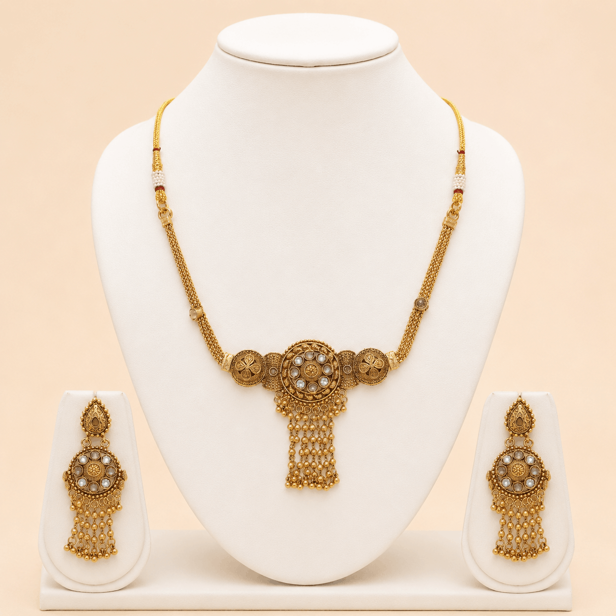 Antique Gold Circular Tassel Necklace Set – 0154M
