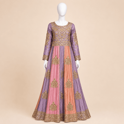 Pastel Lavender & Peach Gold Embroidered Double long Dupatta Bridal Anarkali Maxi – 0100M