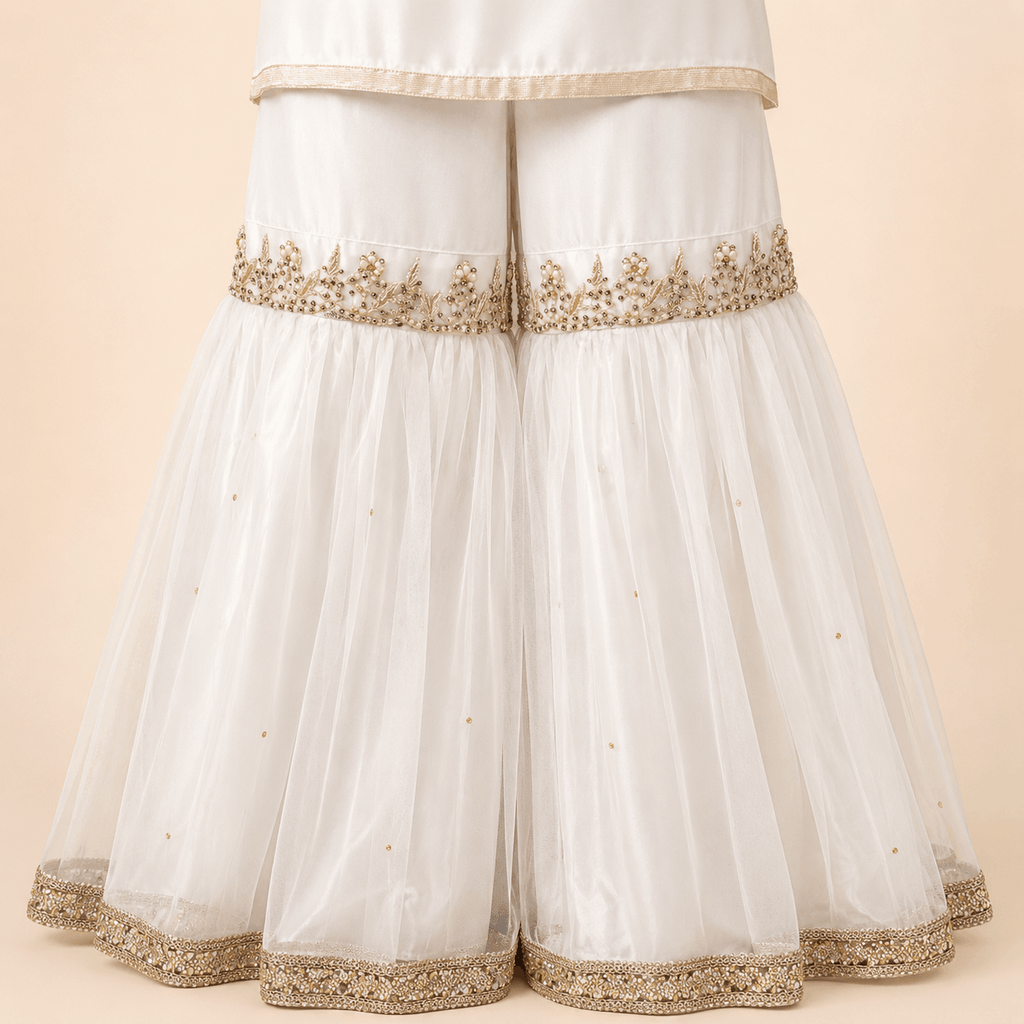 Ivory & Peach Gold Embroidered Gharara Suit with Dupatta – 0092M
