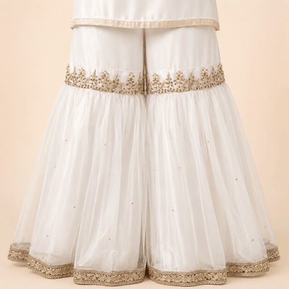 Ivory & Peach Gold Embroidered Gharara Suit with Dupatta – 0092M