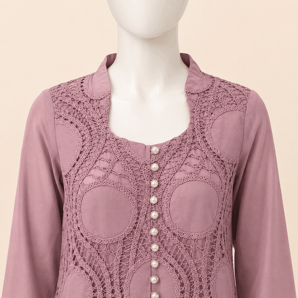 Dusty Mauve Lawn Crochet Lace Two-Piece Suit – 0089M