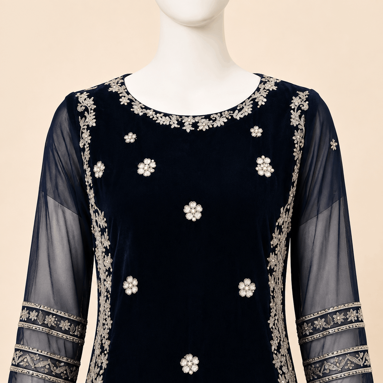 Midnight Navy Embellished Farshi Gharara Suit – 0097M