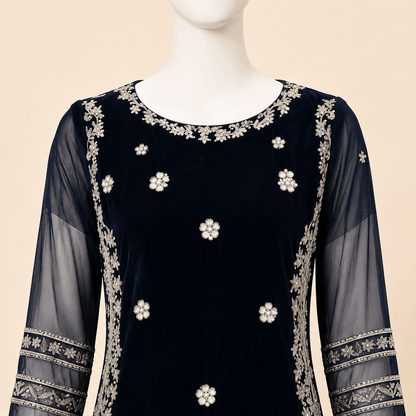 Midnight Navy Embellished Farshi Gharara Suit – 0097M