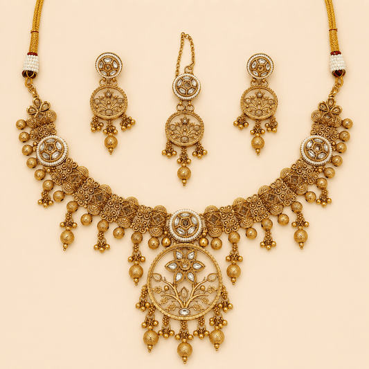 Antique Gold Floral Pendant Jewellery Set – 0153M