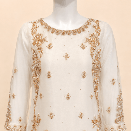 Ivory & Peach Gold Embroidered Gharara Suit with Dupatta – 0092M