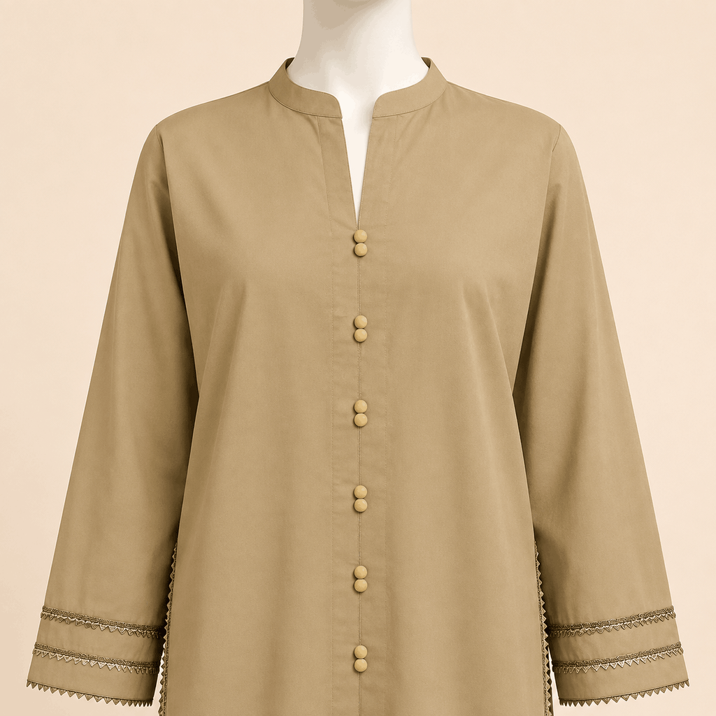 Sandstone Beige Button Lawn suit -Detail 2-Piece Suit – 0086M