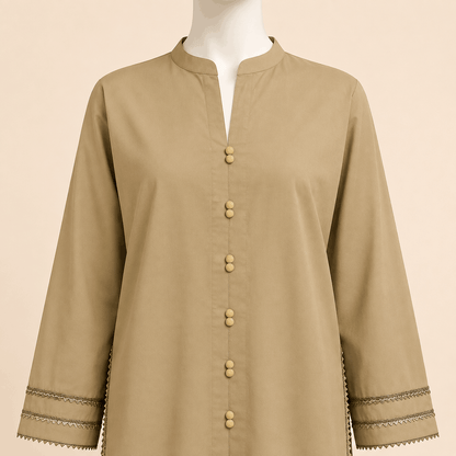 Sandstone Beige Button Lawn suit -Detail 2-Piece Suit – 0086M