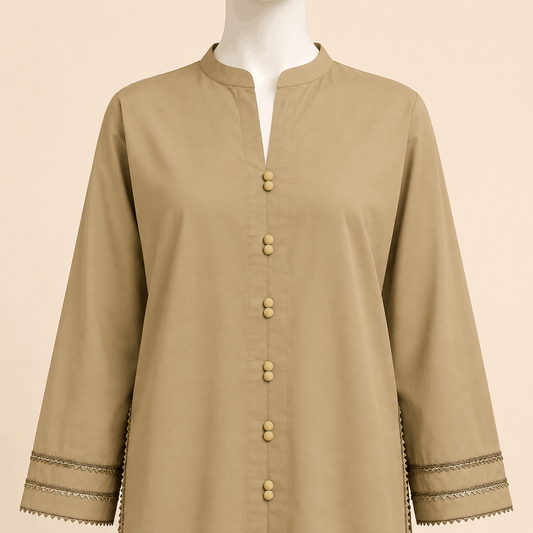 Sandstone Beige Button Lawn suit -Detail 2-Piece Suit – 0086M
