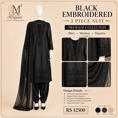 Black Embroidered Shalwar Suit with Chiffon Dupatta – 0145M
