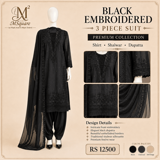 Black Embroidered Shalwar Suit with Chiffon Dupatta – 0145M