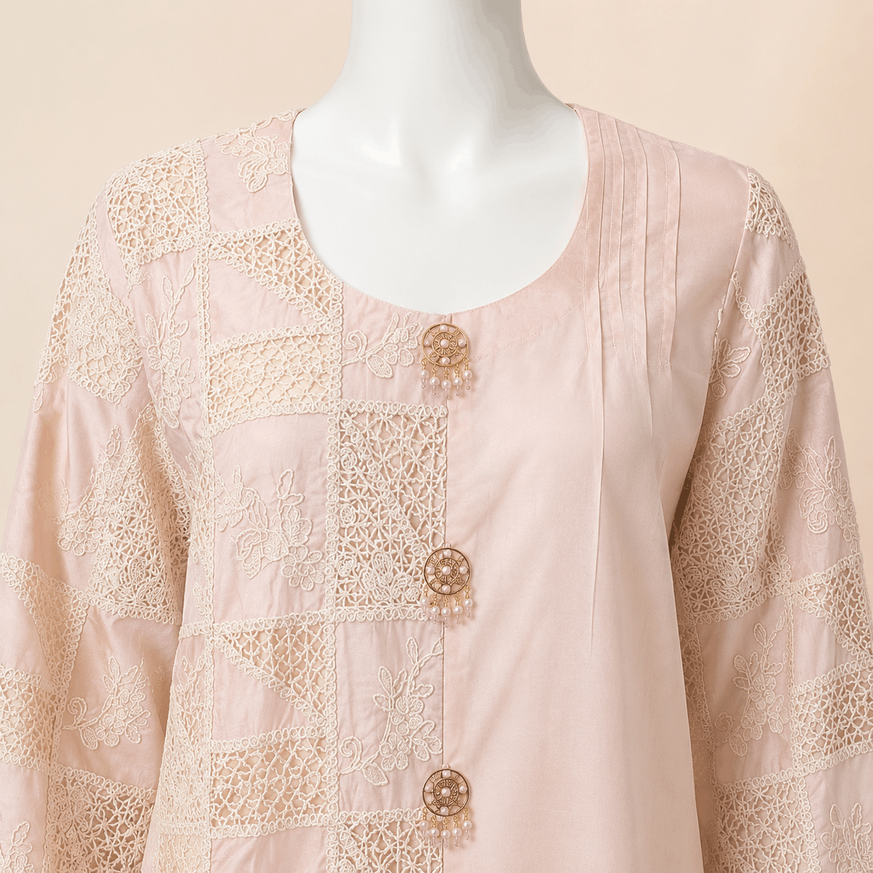 Blush Pearl Patchwork Embroidered Two-Piece Lawn Suit – 0090M