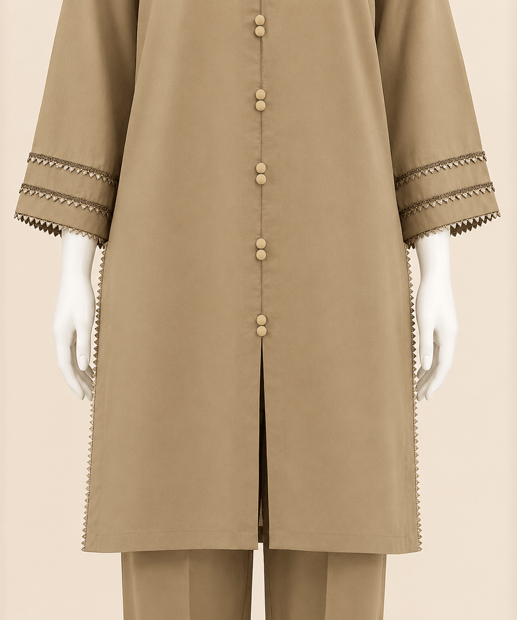 Sandstone Beige Button Lawn suit -Detail 2-Piece Suit – 0086M