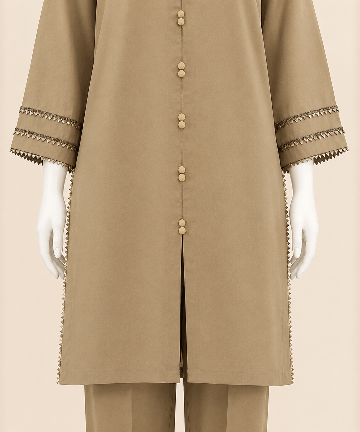 Sandstone Beige Button Lawn suit -Detail 2-Piece Suit – 0086M
