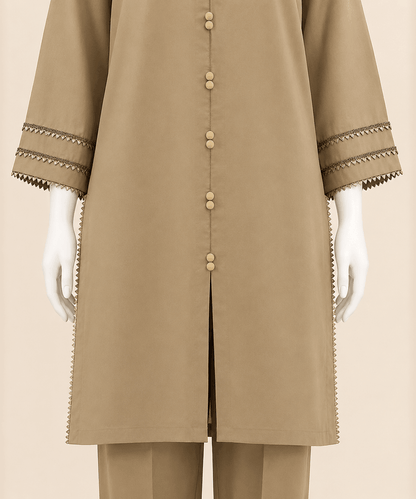 Sandstone Beige Button Lawn suit -Detail 2-Piece Suit – 0086M
