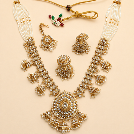 Regal Kundan Pearl Bridal Jewellery Set – 0130M