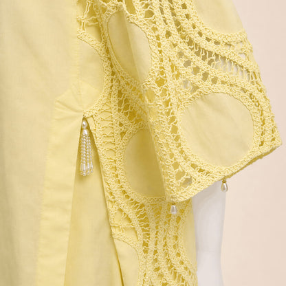 Lemon Yellow Pearl-Button Lawn Crochet work 3-Piece Suit With Lining– 0073M
