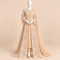 Champagne Peach Floral Lace Luxury Formal 3-Piece Ensemble – 0163M (Unstitched)